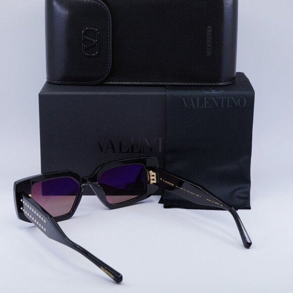 Valentino V-CINQUE VLS-108A Rectangle Sunglasses - Black/Rose - Picture 5 of 10